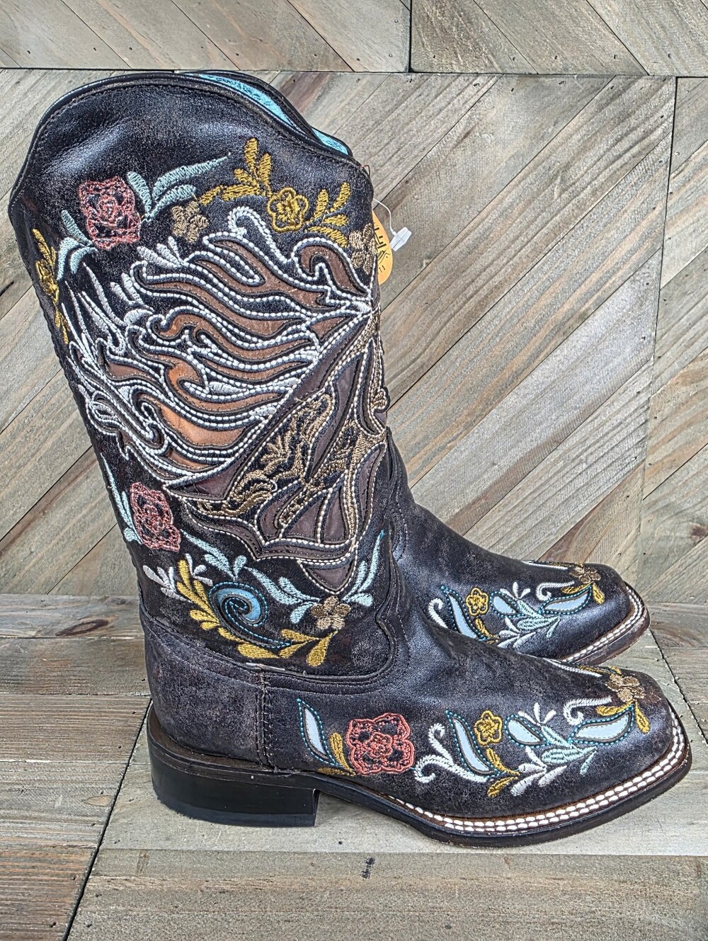 Corral Boots Womens Floral Horse I lay Western Boots Size 6.5 M Brown 4267